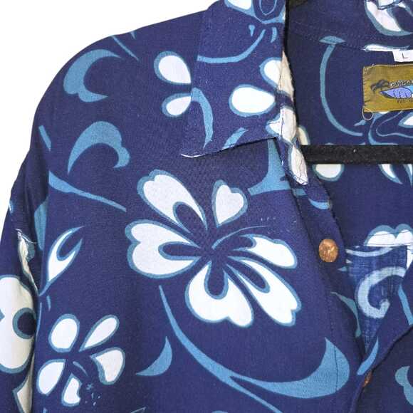 Dreamland Men's Hawaiian Shirt Size L Navy Handmade in Indonesia Rayon Vacation - Picture 2 of 7